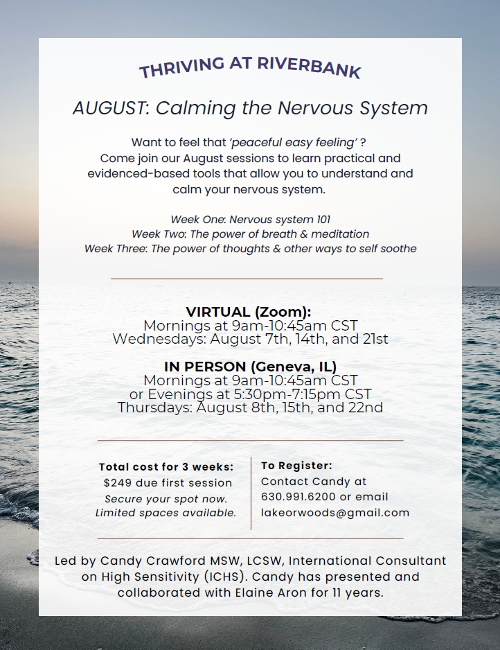 Thriving At Riverbank August In Person or Virtual Sessions